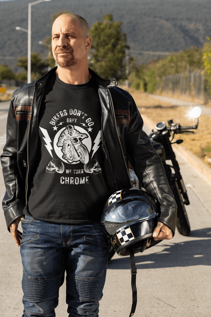 Bikers Don’t Go Grey Classic Crew – Unisex Oversized Moto Skull Tee - Entitee