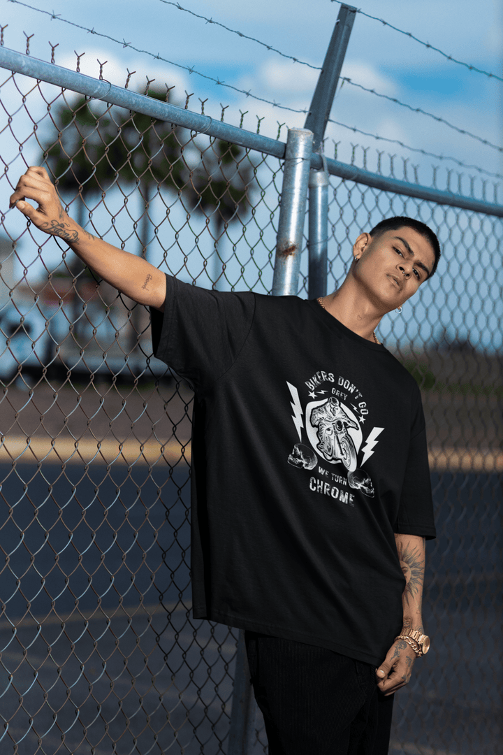 Bikers Don’t Go Grey Classic Crew – Unisex Oversized Moto Skull Tee - Entitee