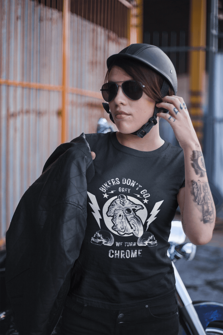 Bikers Don’t Go Grey Classic Crew – Unisex Oversized Moto Skull Tee - Entitee
