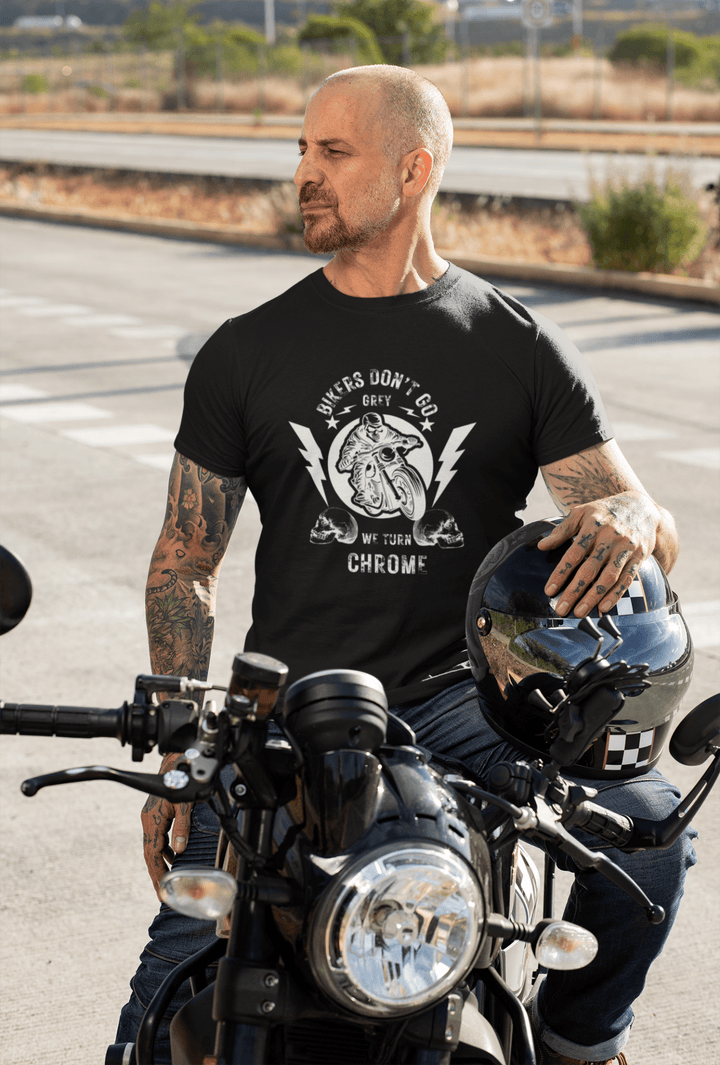 Bikers Don’t Go Grey Classic Crew – Unisex Oversized Moto Skull Tee - Entitee