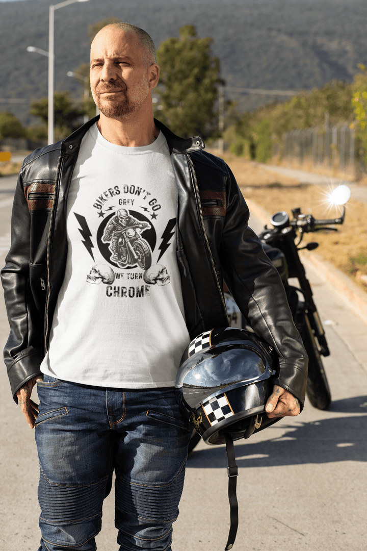 Bikers Don’t Go Grey Classic Crew – Unisex Oversized Moto Skull Tee - Entitee