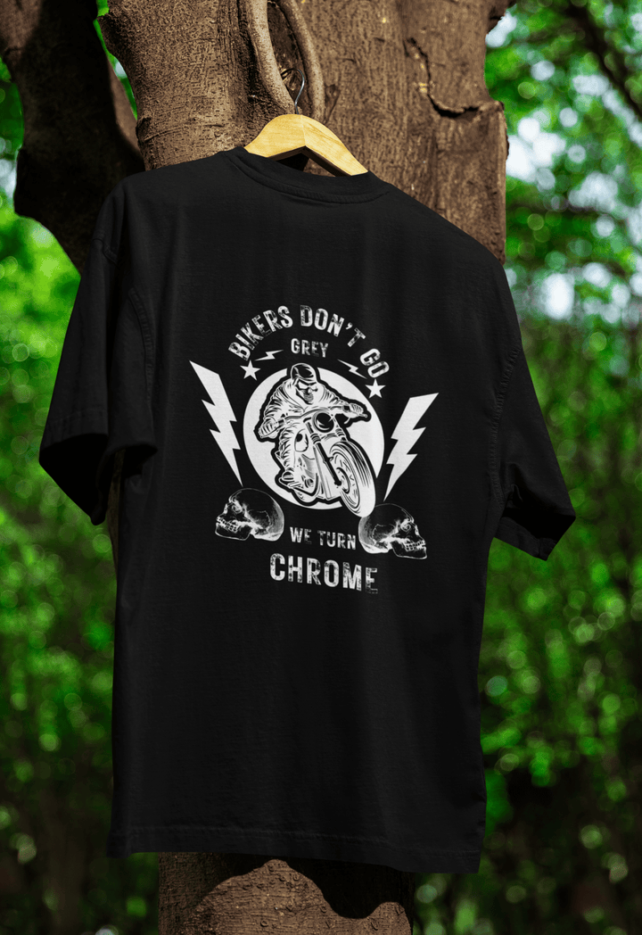 Bikers Don’t Go Grey Classic Crew – Unisex Oversized Moto Skull Tee - Entitee