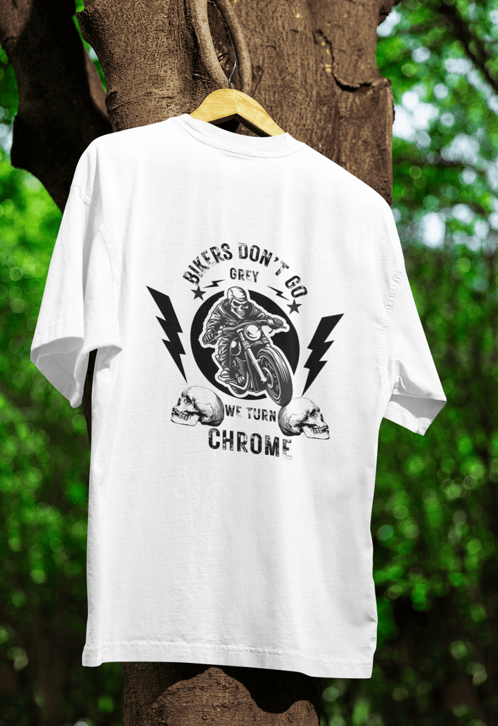 Bikers Don’t Go Grey Classic Crew – Unisex Oversized Moto Skull Tee - Entitee