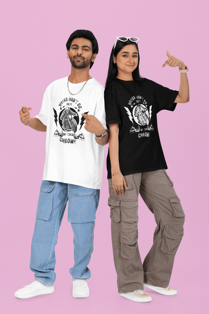 Bikers Don’t Go Grey Classic Crew – Unisex Oversized Moto Skull Tee - Entitee