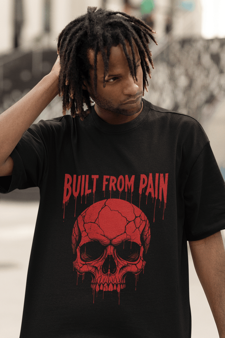 Built From Pain Classic Crew – Unisex Oversized Skull Tee - Entitee