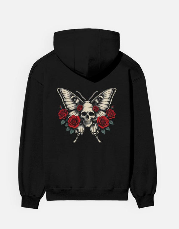 Gothic Moth Skull & Rose – Men’s Black Hoodie - Entitee
