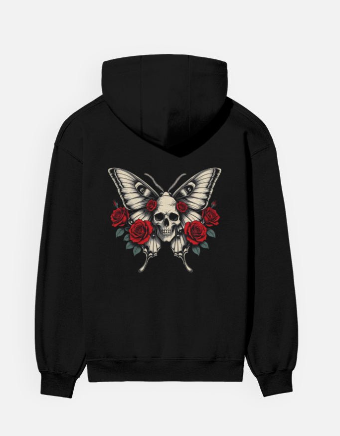 Gothic Moth Skull & Rose – Men’s Black Hoodie - Entitee