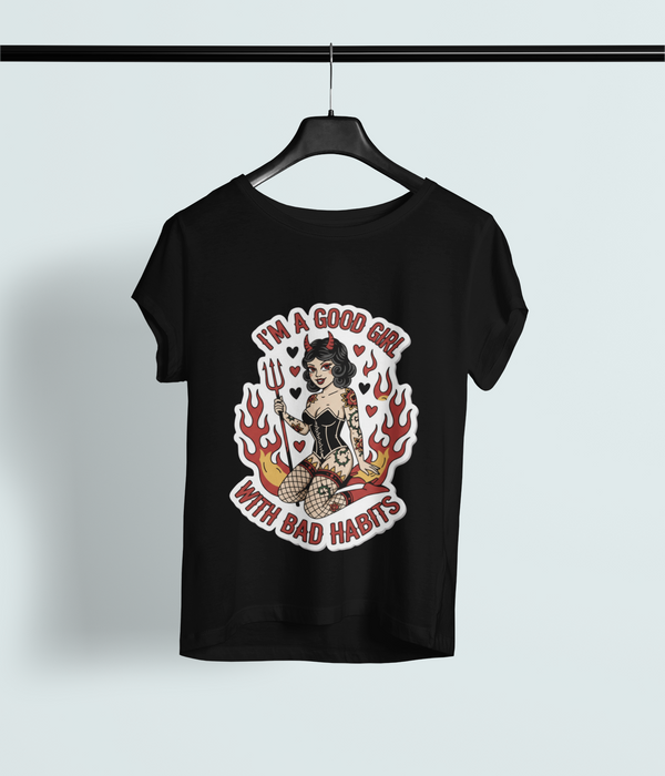 Good Girl with Bad Habits – Retro Devil Graphic Streetwear Tee