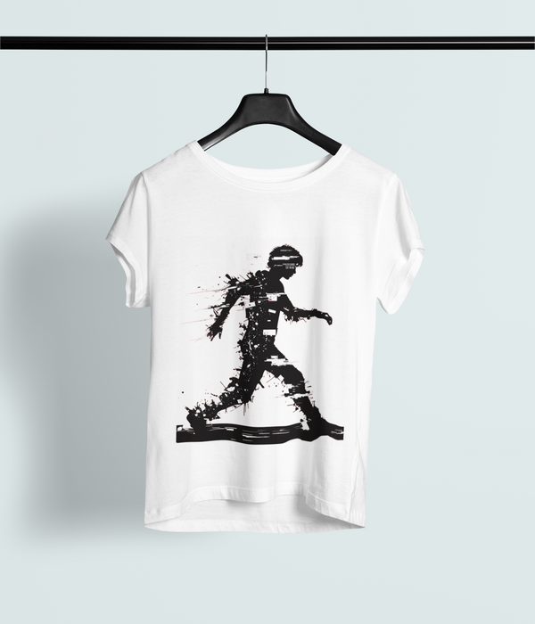 GLITCHED STRIDE Classic Crew – Unisex Cyberpunk Distortion Art Tee