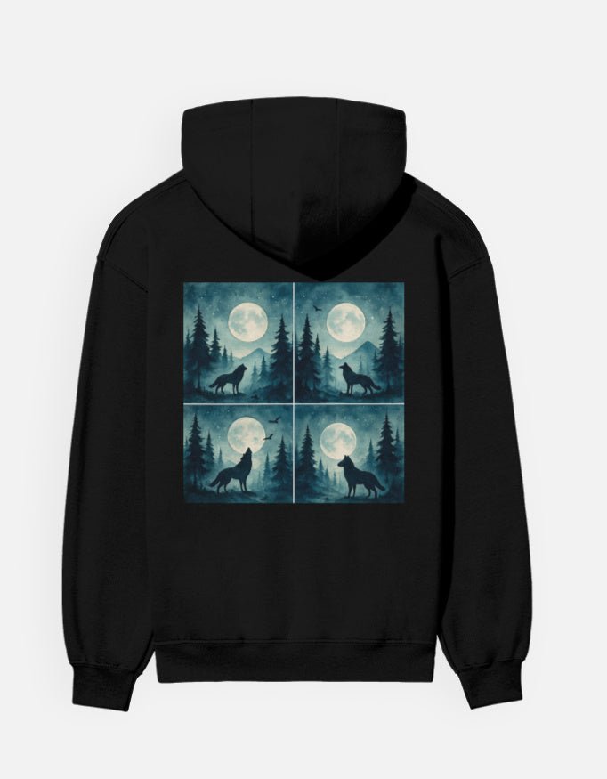 Mystic Wolf Moon Forest Hoodie – Men’s Artistic Night Sky Wilderness Pullover - Entitee