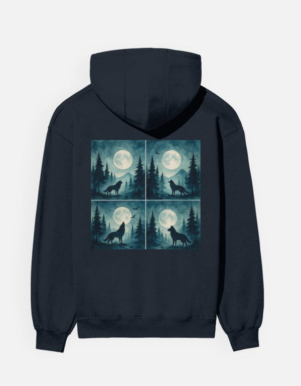 Mystic Wolf Moon Forest Hoodie – Men’s Artistic Night Sky Wilderness Pullover - Entitee