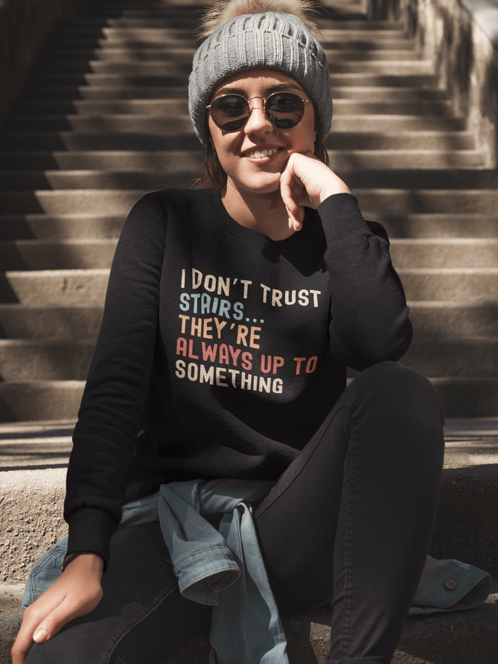 Stairway Suspicions – Playful Women's Sweatshirt - Entitee